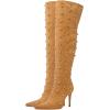 imageFSJ Women Studded Stiletto High Heel Over the Knee Boots Pointed Toe Side Zipper Thigh High Boot Long Fall Winter Sexy Stretch Suede Shoes Size 416 USBrown