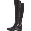 imageFSJ Women Studs Low Stacked Heel Riding Wide Calf Knee High Boots Round Toe Pull On Flats Long Boots Western Zipper Dress Shoes Size 415 USBlack