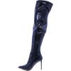 imageFSJ Women Thigh High Boots High Stiletto Heels Side Zipper Glossy Leather Stretch Sexy Over the Knee Boots Pointed Toe Studded Fashion Shoes Size 416 USBlue