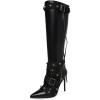 imageFSJ Women Elegant Pointed Toe Knee High Boots Stiletto High Heel Side Zipper Ladies Winter Long Boots Size 415 USBlack