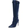 imageFSJ Women Elegant Pointed Toe Knee High Boots Stiletto High Heel Side Zipper Ladies Winter Long Boots Size 415 USDark Blue