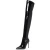 imageFSJ Women Fashion Pointed Toe Stiletto High Heels Over the Knee Boots Rhinestone Glossy Leather Heeled Boots with Zipper Size 415 USBlack