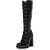 imageFSJ Women Fashion Straps Buckle Round Toe Knee High Boots Chunky High Heel Casual Walking Ladies Platform Shoes Size 415 USBlack