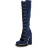 imageFSJ Women Fashion Straps Buckle Round Toe Knee High Boots Chunky High Heel Casual Walking Ladies Platform Shoes Size 415 USDark Blue