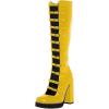 imageFSJ Women Fashion Straps Buckle Round Toe Knee High Boots Chunky High Heel Casual Walking Ladies Platform Shoes Size 415 USYellow
