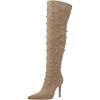 imageFSJ Women Studded Stiletto High Heel Over the Knee Boots Pointed Toe Side Zipper Thigh High Boot Long Fall Winter Sexy Stretch Suede Shoes Size 416 USTan