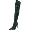 imageFSJ Women Thigh High Boots High Stiletto Heels Side Zipper Glossy Leather Stretch Sexy Over the Knee Boots Pointed Toe Studded Fashion Shoes Size 416 USGreen