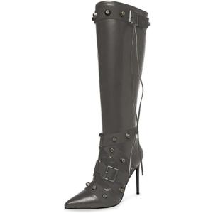 imageFSJ Women Elegant Pointed Toe Knee High Boots Stiletto High Heel Side Zipper Ladies Winter Long Boots Size 415 USDark Grey