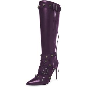 imageFSJ Women Elegant Pointed Toe Knee High Boots Stiletto High Heel Side Zipper Ladies Winter Long Boots Size 415 USPurple