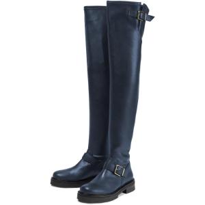 imageFSJ Women Fashion Over the Knee Boots Round Toe Thigh High Thick Heel Flat Boots Sexy Slip On Stretch Leather with Zipper Winter Riding Long Boots Size 415 USNavy