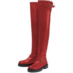 imageFSJ Women Fashion Over the Knee Boots Round Toe Thigh High Thick Heel Flat Boots Sexy Slip On Stretch Leather with Zipper Winter Riding Long Boots Size 415 USRed