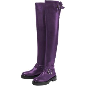 imageFSJ Women Fashion Over the Knee Boots Round Toe Thigh High Thick Heel Flat Boots Sexy Slip On Stretch Leather with Zipper Winter Riding Long Boots Size 415 USPurple