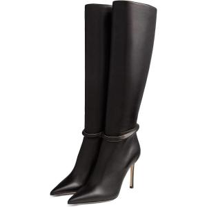 imageFSJ Women Fashion Pointed Toe Stiletto High Heel Knee High Boots Classic Side Zipper Party Dress Ladies Shoes Size 415 USBlack