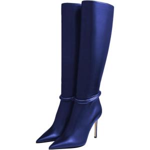 imageFSJ Women Fashion Pointed Toe Stiletto High Heel Knee High Boots Classic Side Zipper Party Dress Ladies Shoes Size 415 USBlue