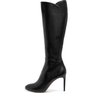imageFSJ Women Knee High Long Boots Round Toe Stiletto Heel Winter Riding Boots Side Zipper Size 415 USBlack