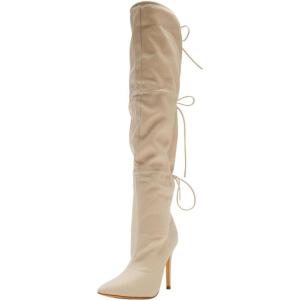 imageFSJ Women Lace Up Over the Knee Boots Stiletto High Heel Pointed Toe Thigh High Sexy Party Dress Long Boots Size 416 USCream