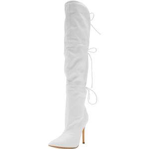 imageFSJ Women Lace Up Over the Knee Boots Stiletto High Heel Pointed Toe Thigh High Sexy Party Dress Long Boots Size 416 USWhite