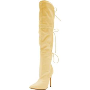 imageFSJ Women Lace Up Over the Knee Boots Stiletto High Heel Pointed Toe Thigh High Sexy Party Dress Long Boots Size 416 USYellow