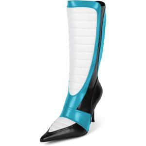 imageFSJ Women Stiletto Heel Knee High Boots Sexy Pointed Toe Animal Abdomen Multicolor Soft Leather High Heels Stretch Fashion Shoes Size 416 USBlueblackwhite