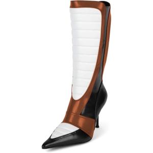 imageFSJ Women Stiletto Heel Knee High Boots Sexy Pointed Toe Animal Abdomen Multicolor Soft Leather High Heels Stretch Fashion Shoes Size 416 USBrownblackwhite