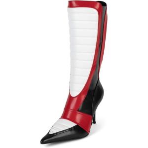 imageFSJ Women Stiletto Heel Knee High Boots Sexy Pointed Toe Animal Abdomen Multicolor Soft Leather High Heels Stretch Fashion Shoes Size 416 USRedblackwhite