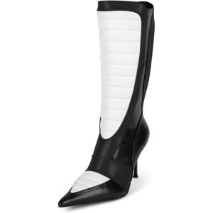 imageFSJ Women Stiletto Heel Knee High Boots Sexy Pointed Toe Animal Abdomen Multicolor Soft Leather High Heels Stretch Fashion Shoes Size 416 USWhiteBlack