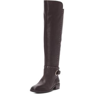 imageFSJ Women Studs Low Stacked Heel Riding Wide Calf Knee High Boots Round Toe Pull On Flats Long Boots Western Zipper Dress Shoes Size 415 USBrown