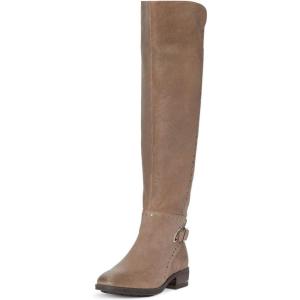 imageFSJ Women Studs Low Stacked Heel Riding Wide Calf Knee High Boots Round Toe Pull On Flats Long Boots Western Zipper Dress Shoes Size 415 USKahaki