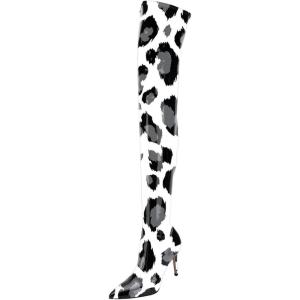imageFSJ Women Thigh High Long Boots Over The Knee Pointed Toe Fashion High Heels ShoesBlack and White Leopard Print