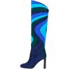 imageFSJ Women Closed Toe Chunky Heel Long Boots Colorful Printed Stretchy Knee High Boots Back Zipper Novel Party Dress Shoes Size 416 USMulticolorblue