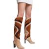imageFSJ Women Closed Toe Chunky Heel Long Boots Colorful Printed Stretchy Knee High Boots Back Zipper Novel Party Dress Shoes Size 416 USMulticolorbrown