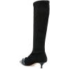 imageFSJ Women Elegant Knee High Long Boots Closed Toe Mid Kitten Heels Fashion Ruffles Shoes Size 415 USBlack
