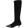 imageFSJ Women Elegant Knee High Long Boots Closed Toe Mid Kitten Heels Fashion Ruffles Shoes Size 415 USBlack