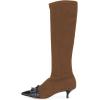 imageFSJ Women Elegant Knee High Long Boots Closed Toe Mid Kitten Heels Fashion Ruffles Shoes Size 415 USBrown