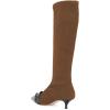 imageFSJ Women Elegant Knee High Long Boots Closed Toe Mid Kitten Heels Fashion Ruffles Shoes Size 415 USBrown