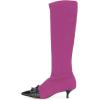 imageFSJ Women Elegant Knee High Long Boots Closed Toe Mid Kitten Heels Fashion Ruffles Shoes Size 415 USFushcia