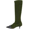 imageFSJ Women Elegant Knee High Long Boots Closed Toe Mid Kitten Heels Fashion Ruffles Shoes Size 415 USGreen