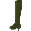 imageFSJ Women Elegant Knee High Long Boots Closed Toe Mid Kitten Heels Fashion Ruffles Shoes Size 415 USGreen