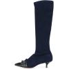 imageFSJ Women Elegant Knee High Long Boots Closed Toe Mid Kitten Heels Fashion Ruffles Shoes Size 415 USNavy