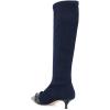imageFSJ Women Elegant Knee High Long Boots Closed Toe Mid Kitten Heels Fashion Ruffles Shoes Size 415 USNavy