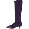 imageFSJ Women Elegant Knee High Long Boots Closed Toe Mid Kitten Heels Fashion Ruffles Shoes Size 415 USPurple