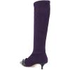 imageFSJ Women Elegant Knee High Long Boots Closed Toe Mid Kitten Heels Fashion Ruffles Shoes Size 415 USPurple