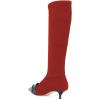 imageFSJ Women Elegant Knee High Long Boots Closed Toe Mid Kitten Heels Fashion Ruffles Shoes Size 415 USRed