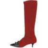 imageFSJ Women Elegant Knee High Long Boots Closed Toe Mid Kitten Heels Fashion Ruffles Shoes Size 415 USRed