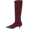 imageFSJ Women Elegant Knee High Long Boots Closed Toe Mid Kitten Heels Fashion Ruffles Shoes Size 415 USWine Red