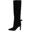 imageFSJ Women Elegant Pointed Closed Toe Knee High Long Boot Pull On Mid Heels Booties Faux Suede Dress Casual Ladies Shoes With Bow Size 415 USBlack