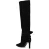 imageFSJ Women Elegant Pointed Closed Toe Knee High Long Boot Pull On Mid Heels Booties Faux Suede Dress Casual Ladies Shoes With Bow Size 415 USBlack