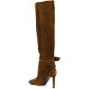 imageFSJ Women Elegant Pointed Closed Toe Knee High Long Boot Pull On Mid Heels Booties Faux Suede Dress Casual Ladies Shoes With Bow Size 415 USBrown