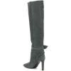 imageFSJ Women Elegant Pointed Closed Toe Knee High Long Boot Pull On Mid Heels Booties Faux Suede Dress Casual Ladies Shoes With Bow Size 415 USCeladon
