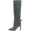 imageFSJ Women Elegant Pointed Closed Toe Knee High Long Boot Pull On Mid Heels Booties Faux Suede Dress Casual Ladies Shoes With Bow Size 415 USCeladon